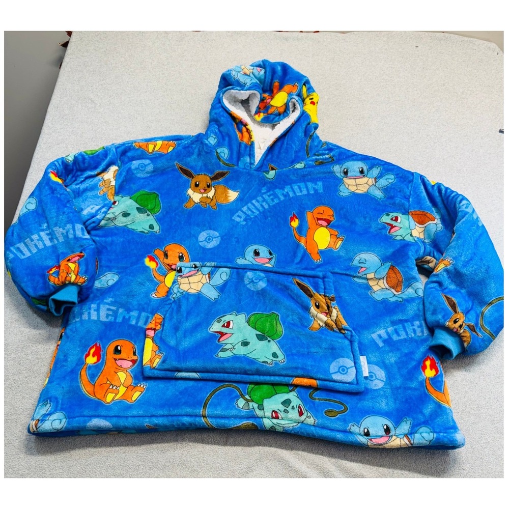 The Oodie Pokemon Wearable Blanket Kids Size 4-13 Blue Fleece Sherpa Hoodie